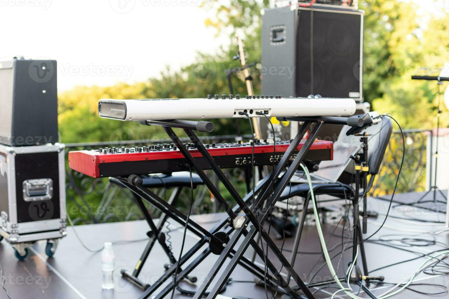 Music Instruments, Drums, Guitar on stage photo