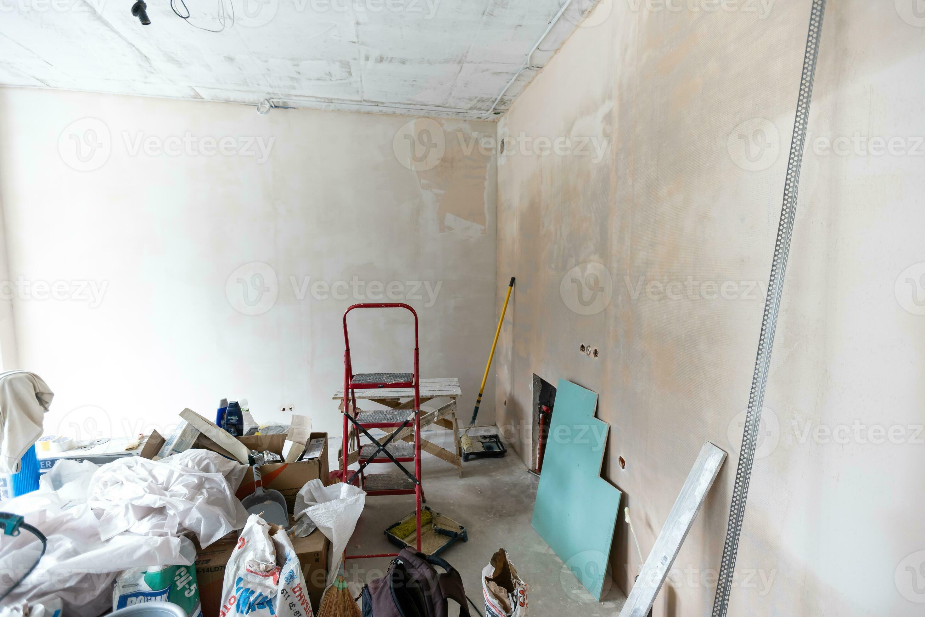 gypsum walls in apartment is under construction, remodeling, renovation