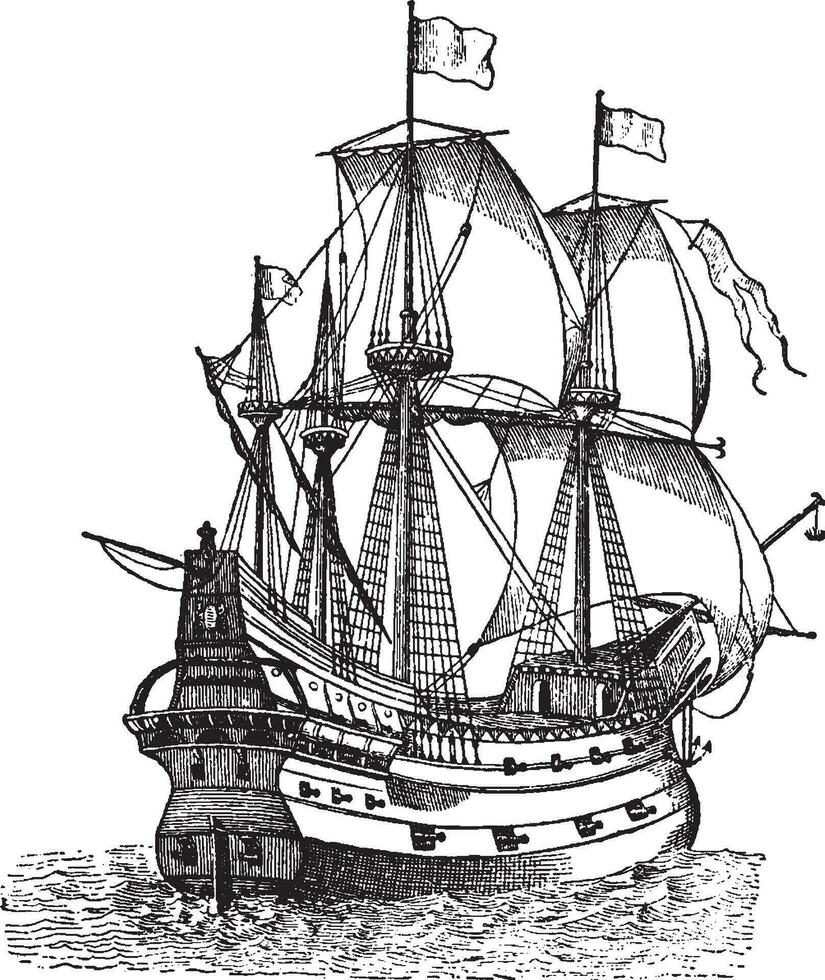Galleon, vintage illustration. vector