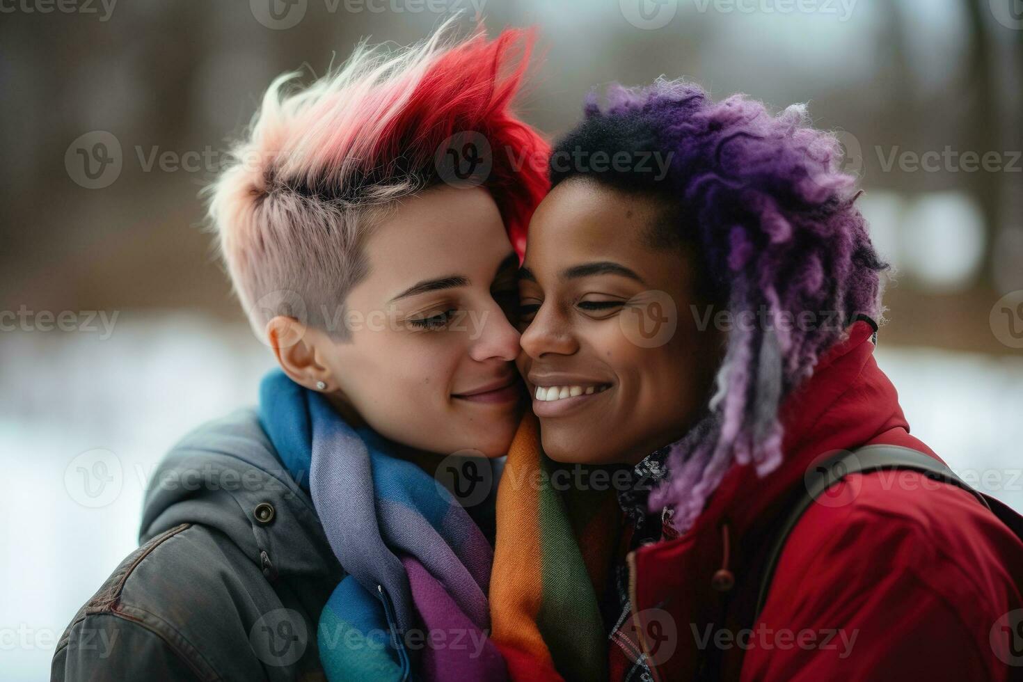 AI generated LGBT Lesbian couple love moments happiness.Lgbt relationship concept photo