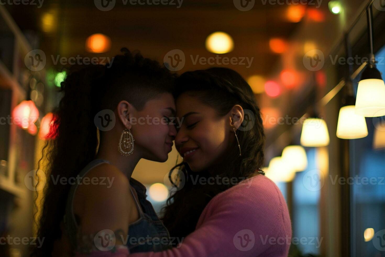 AI generated LGBT Lesbian couple love moments happiness.Lgbt relationship concept photo