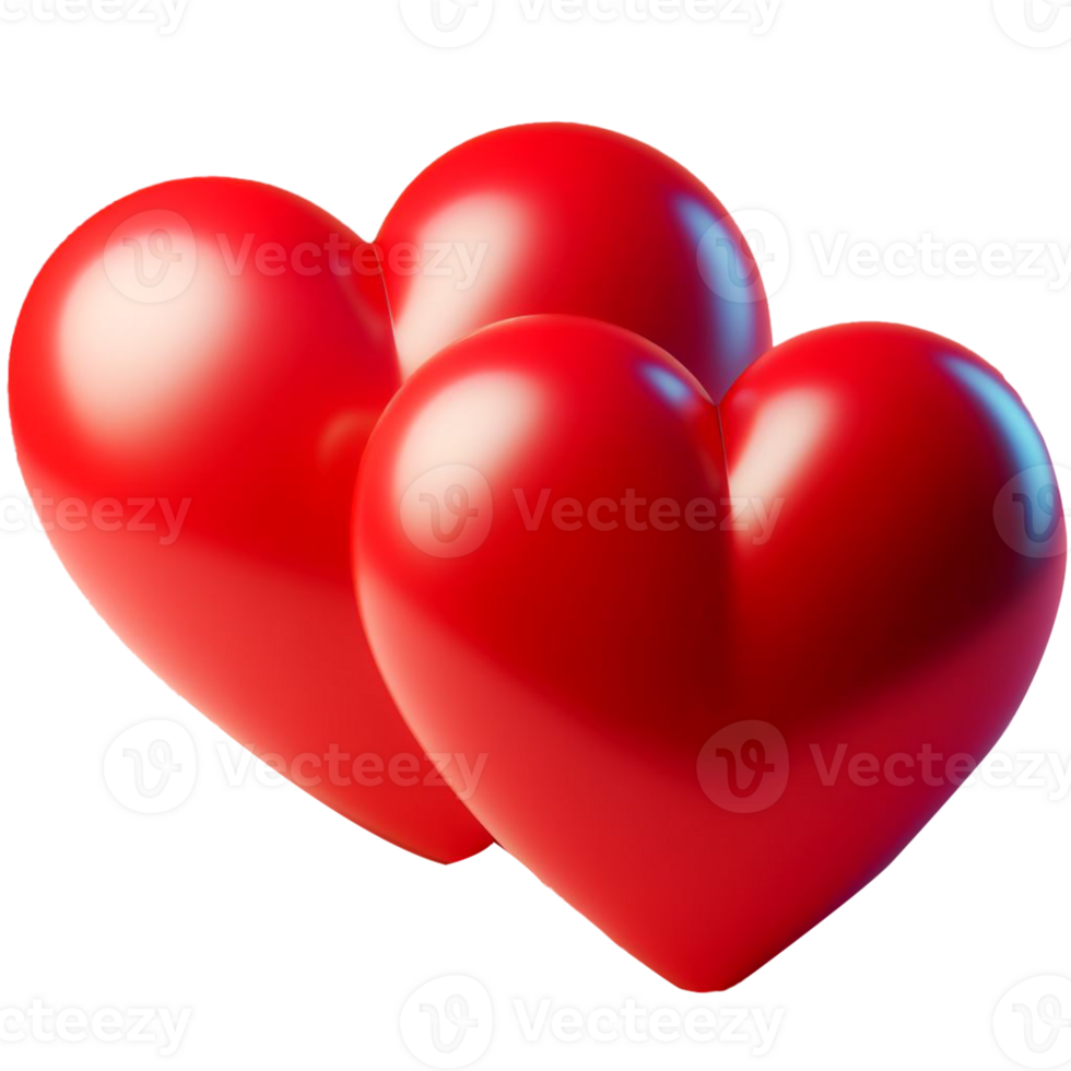 AI generated two big red shiny heart. Bright beautiful 3D heart shape on romantic Valentines Day on on png transparency
