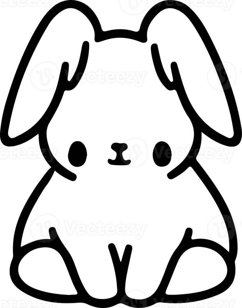 AI generated cute rabbit Doodle style hand drawn style black art line illustration. Happy Easter day bunny pose outline sketch icon on transparency png