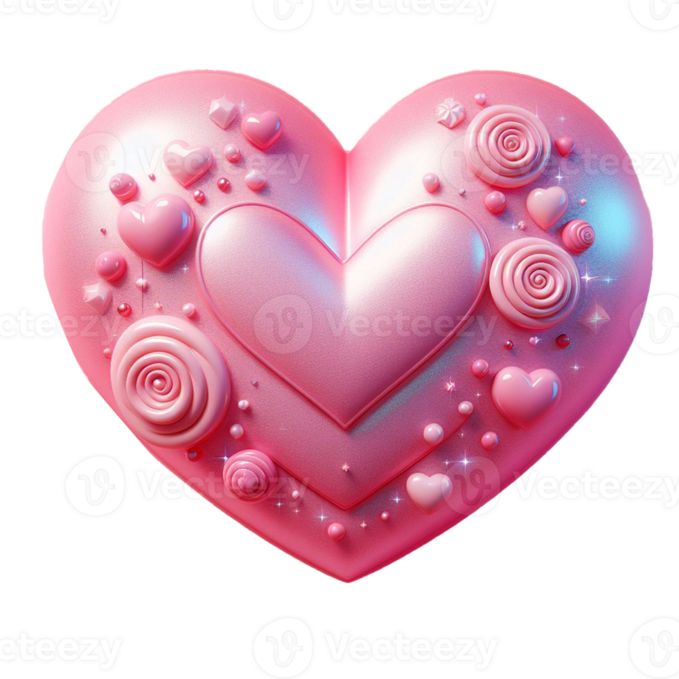 AI generated two big red shiny heart. Bright beautiful 3D heart shape on romantic Valentines Day on on png transparency