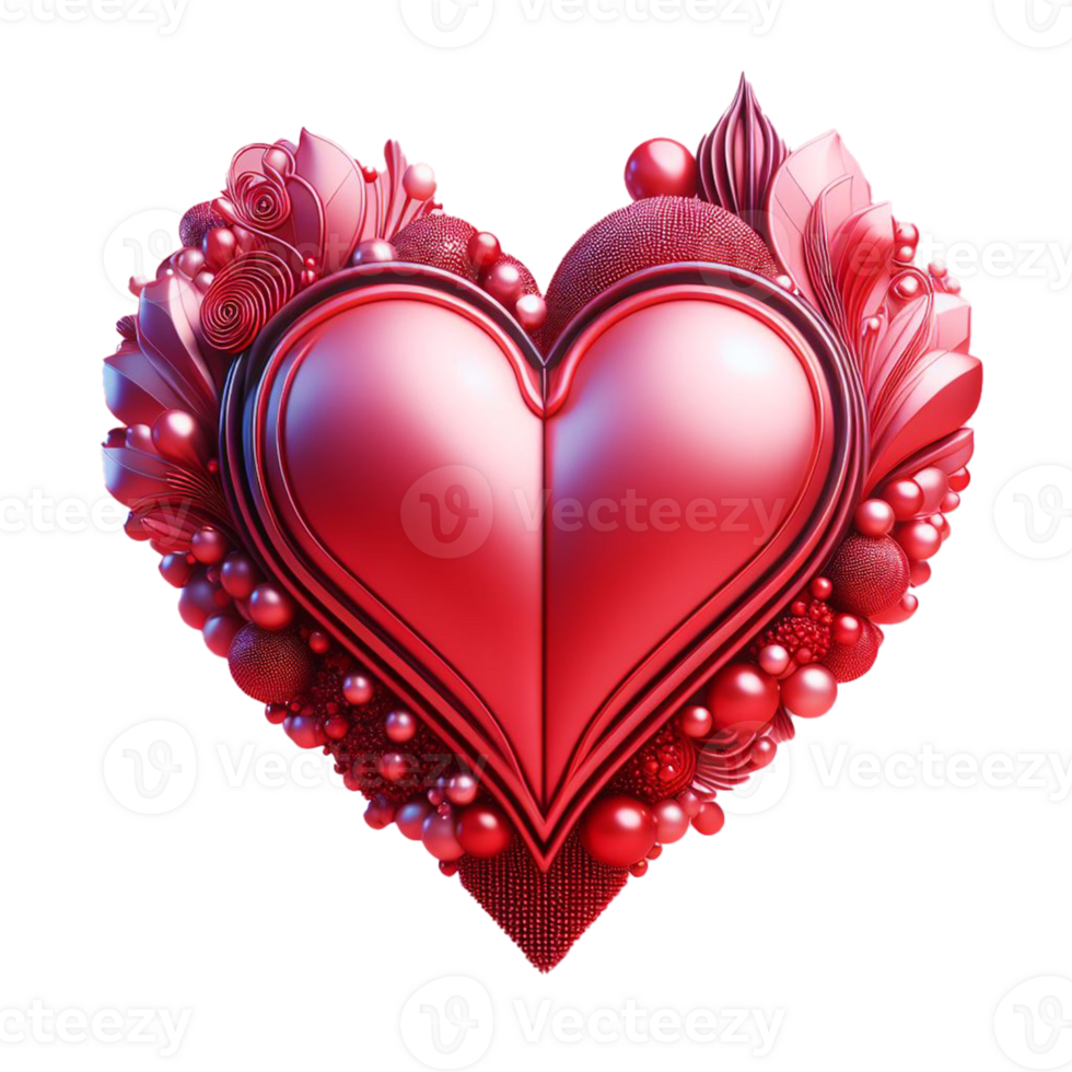 AI generated single big red shiny heart. Bright beautiful 3D heart shape on romantic Valentines Day on png transparency