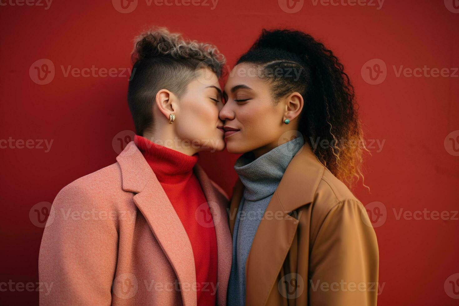 AI generated LGBT Lesbian couple love moments happiness.Lgbt relationship concept photo