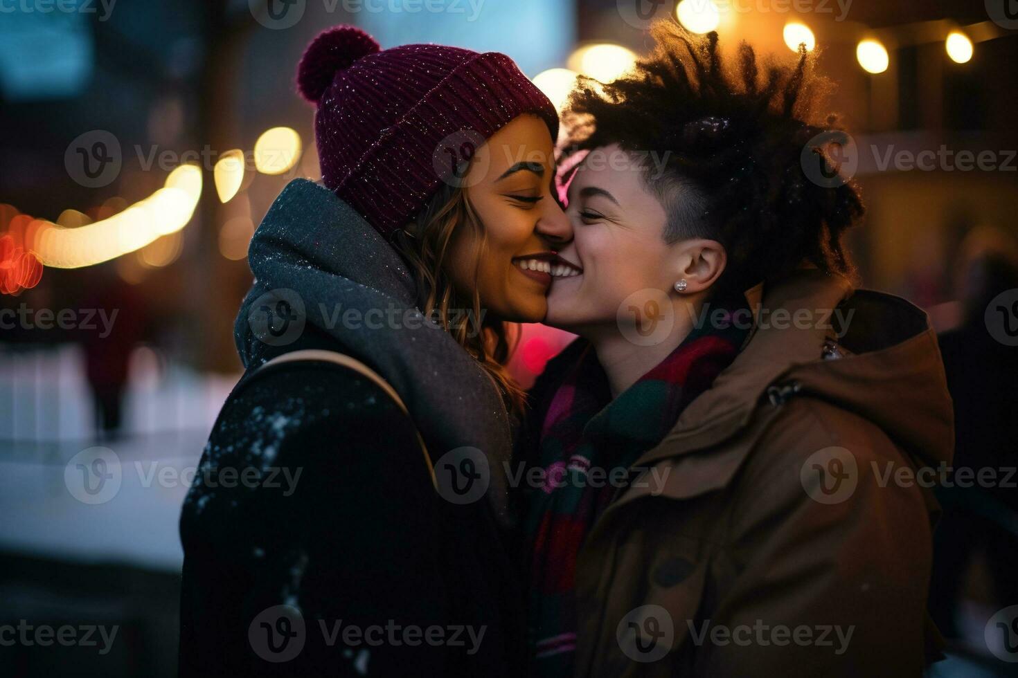 AI generated LGBT Lesbian couple love moments happiness.Lgbt relationship concept photo