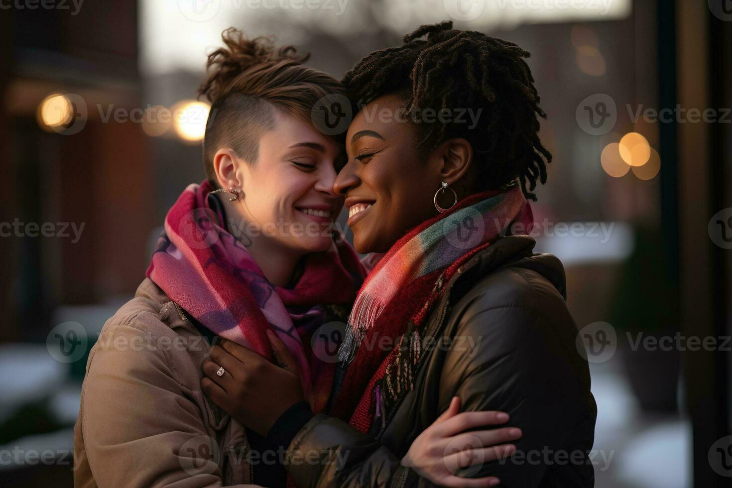 AI generated LGBT Lesbian couple love moments happiness.Lgbt relationship concept photo