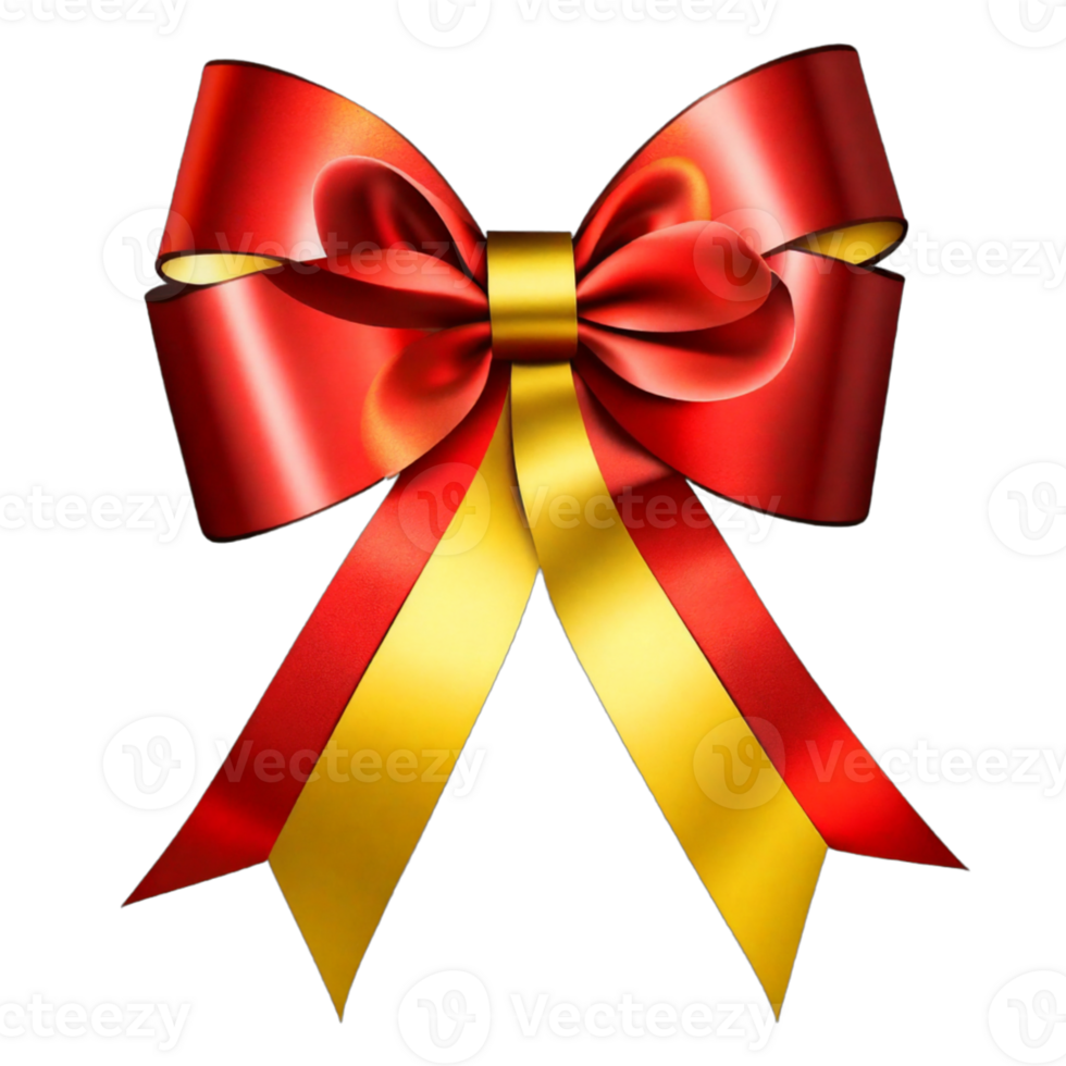 AI generated Red and yellow Christmas bow and ribbon cutout transparent background AI Generated png