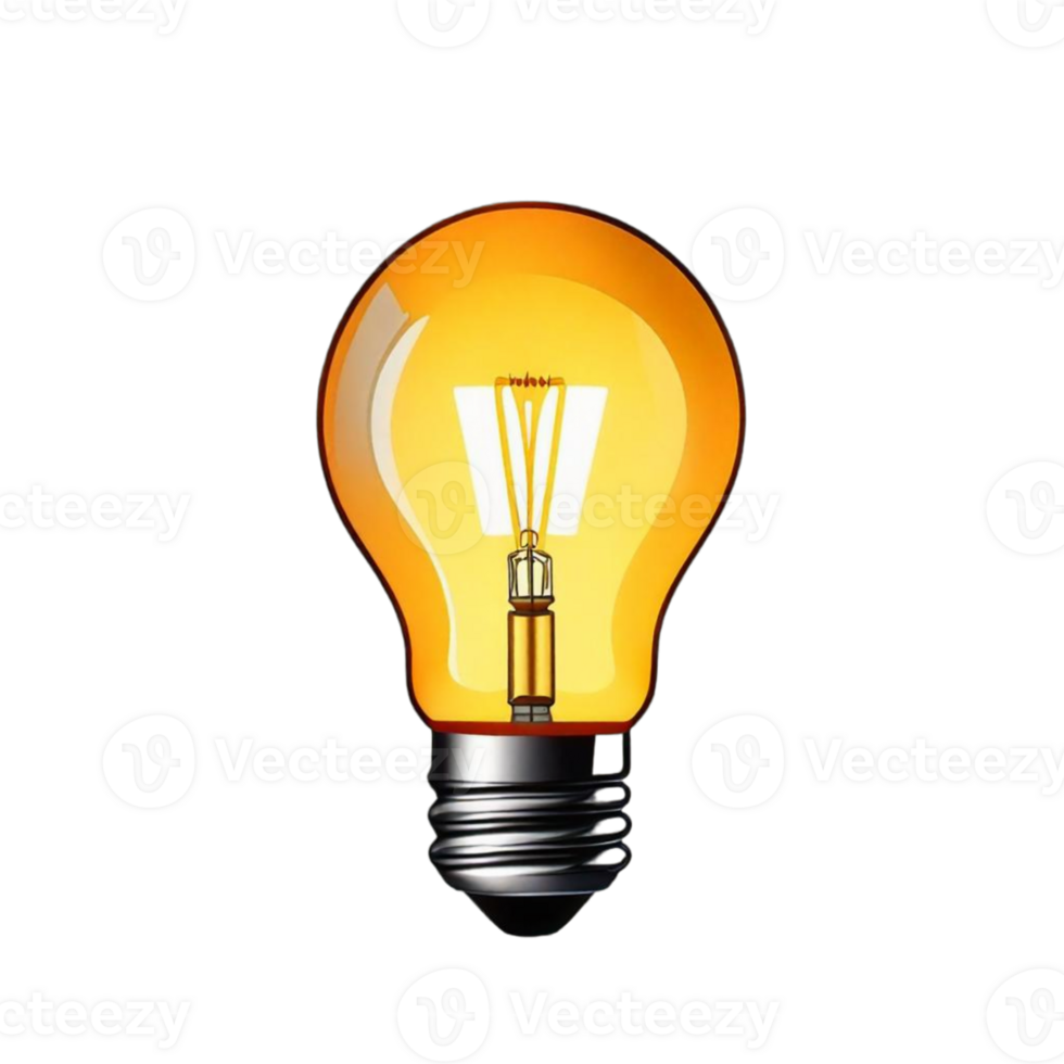 AI generated Glowing Yellow Incandescent Light Bulb isolated on a transparent background PNG AI Generative. Yellow Light Bulb