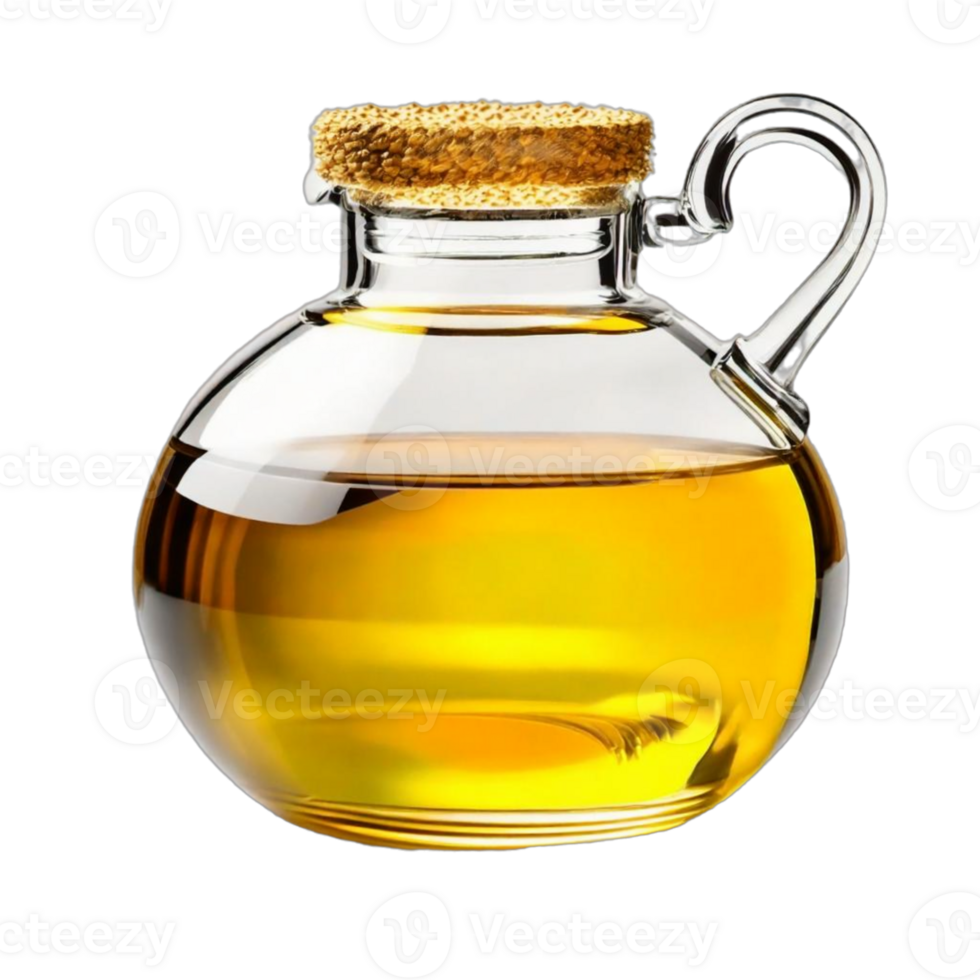 AI generated bottle of sunflower oil with the flower on a transparent background PNG AI Generative. Organic concept of the product.