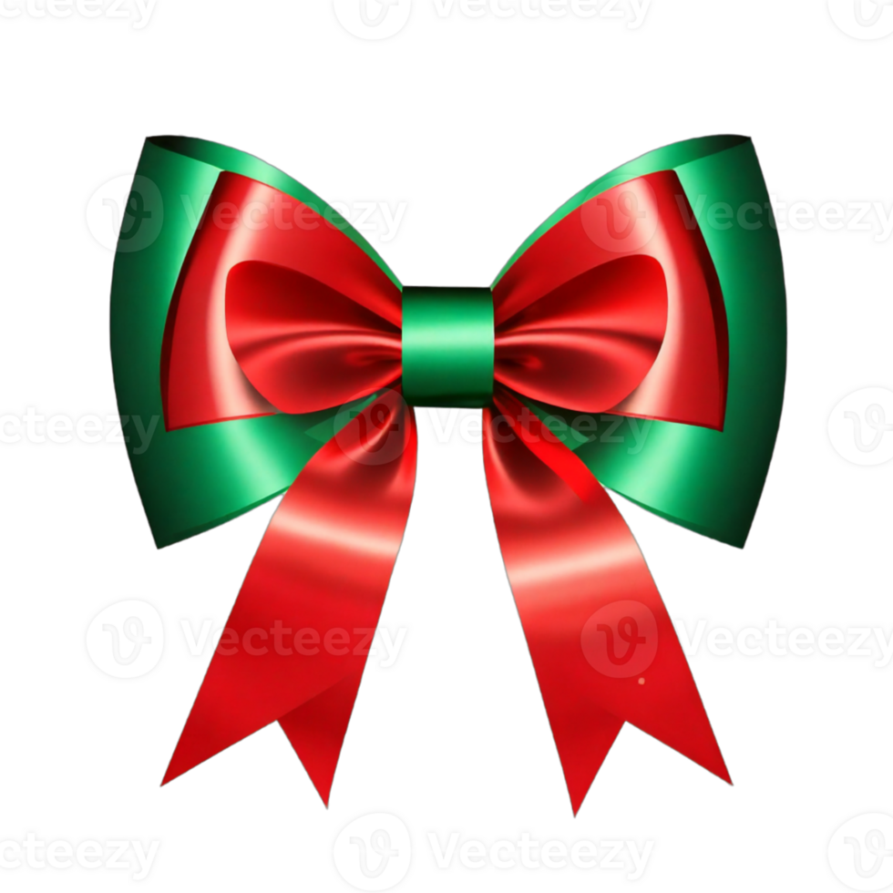 AI generated Red and Green Christmas bow and ribbon cutout transparent background AI Generated png