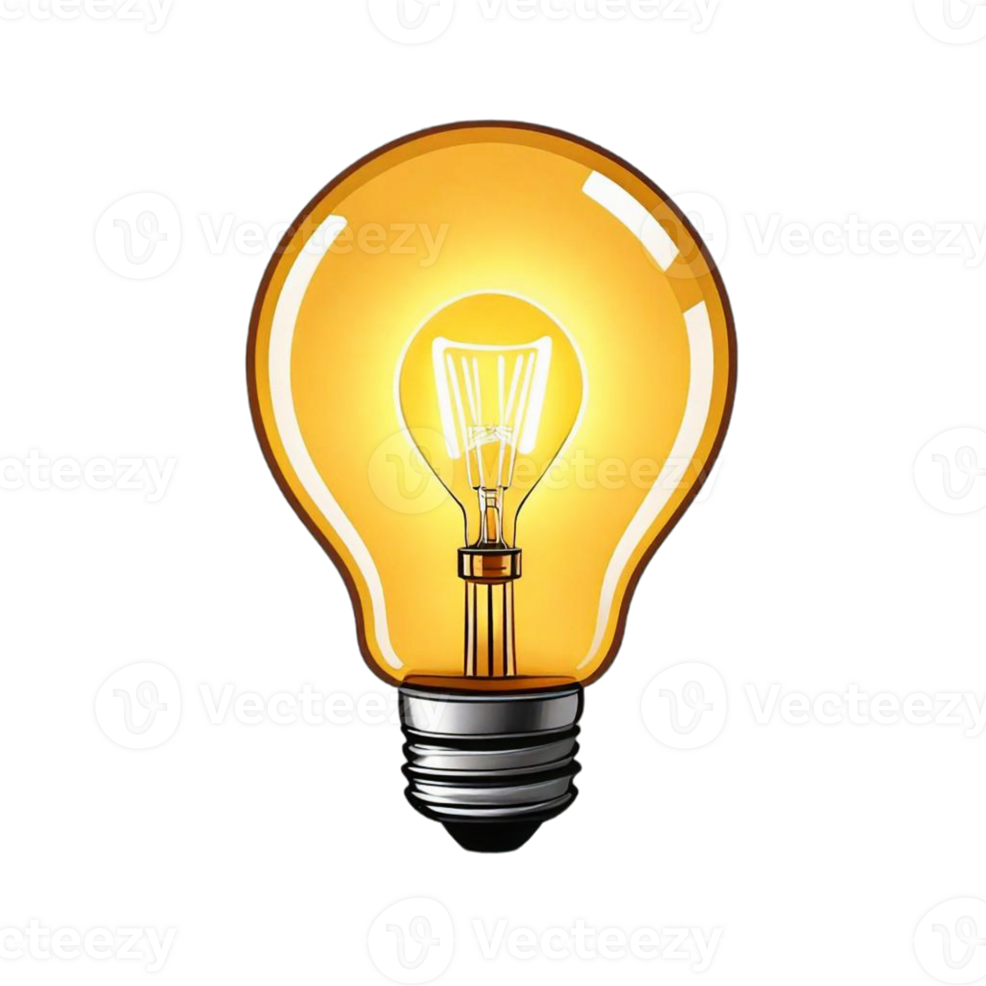 AI generated Glowing Yellow Incandescent Light Bulb isolated on a