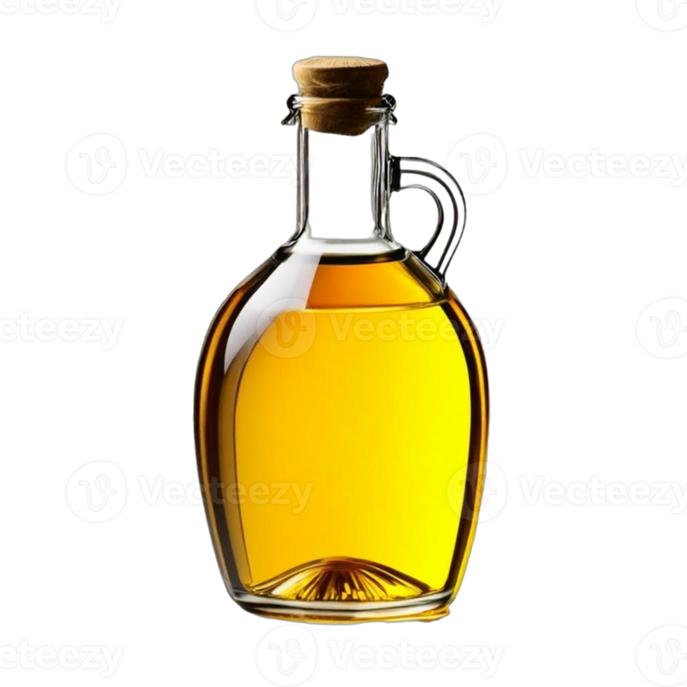 AI generated bottle of sunflower oil with the flower on a transparent background PNG AI Generative. Organic concept of the product.
