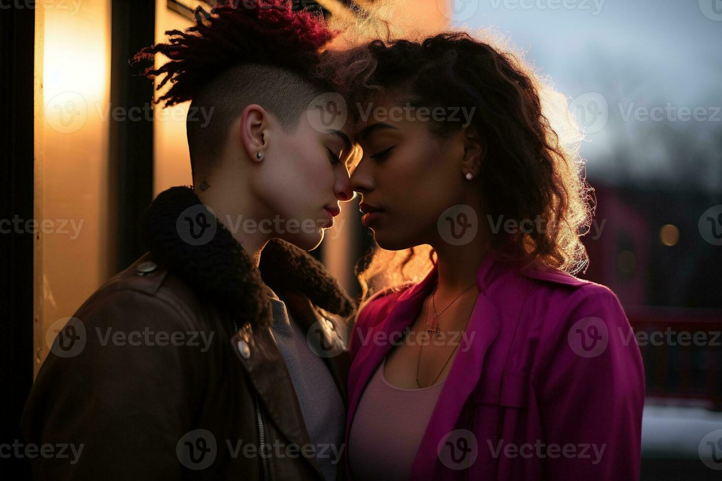 AI generated LGBT Lesbian couple love moments happiness.Lgbt relationship concept photo