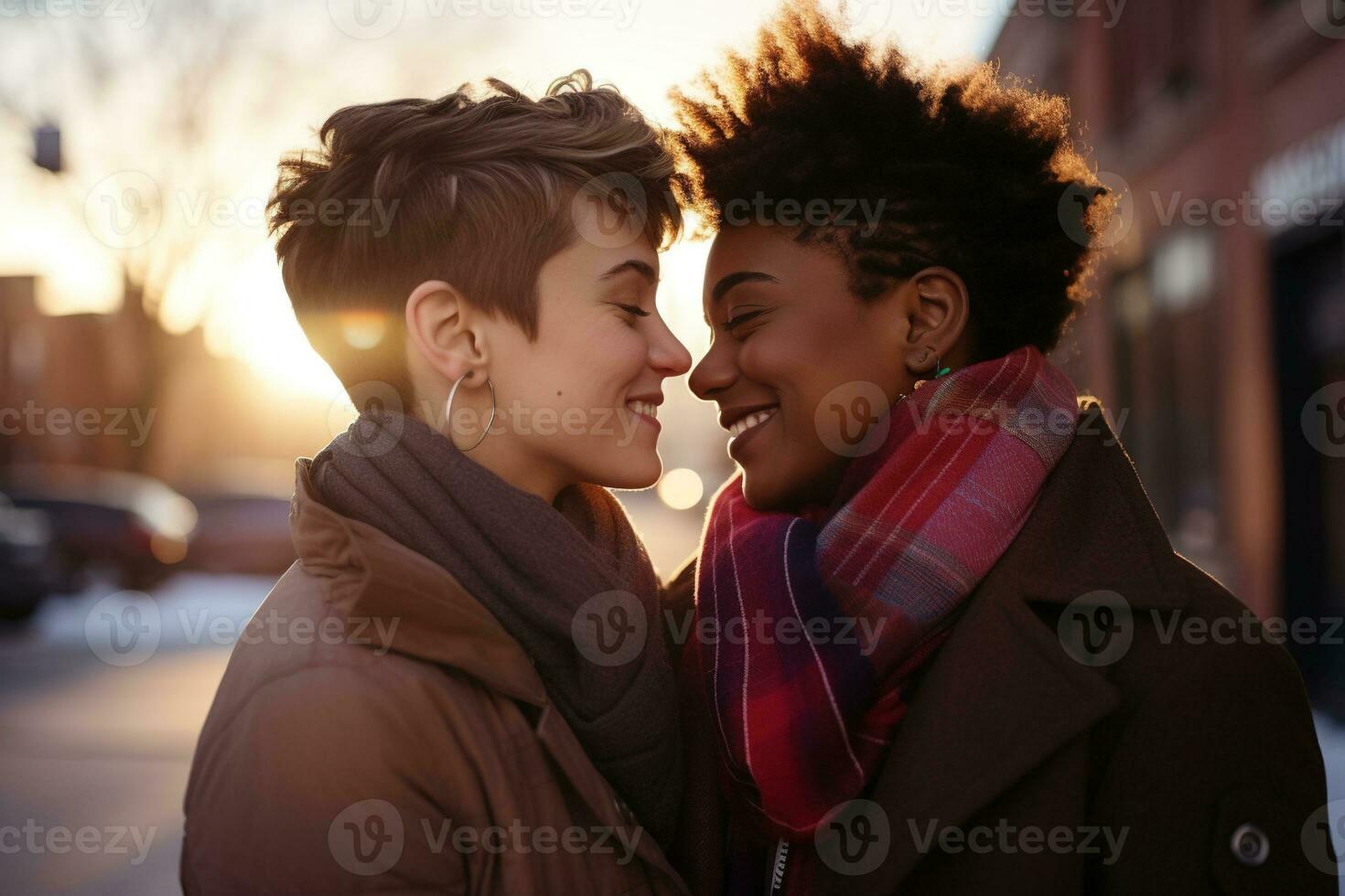 AI generated LGBT Lesbian couple love moments happiness.Lgbt relationship concept photo