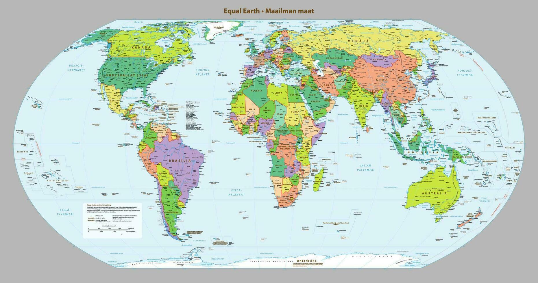 finlandés idioma político mapa de el mundo igual tierra proyección vector