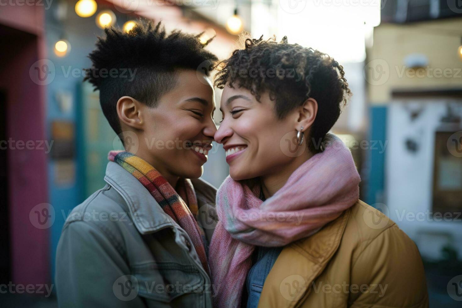 AI generated LGBT Lesbian couple love moments happiness.Lgbt relationship concept photo