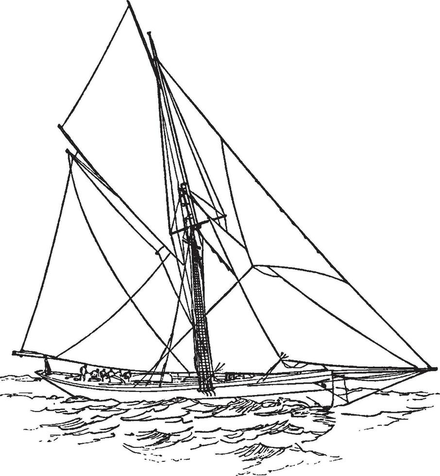 Cutter Yacht, vintage illustration. vector