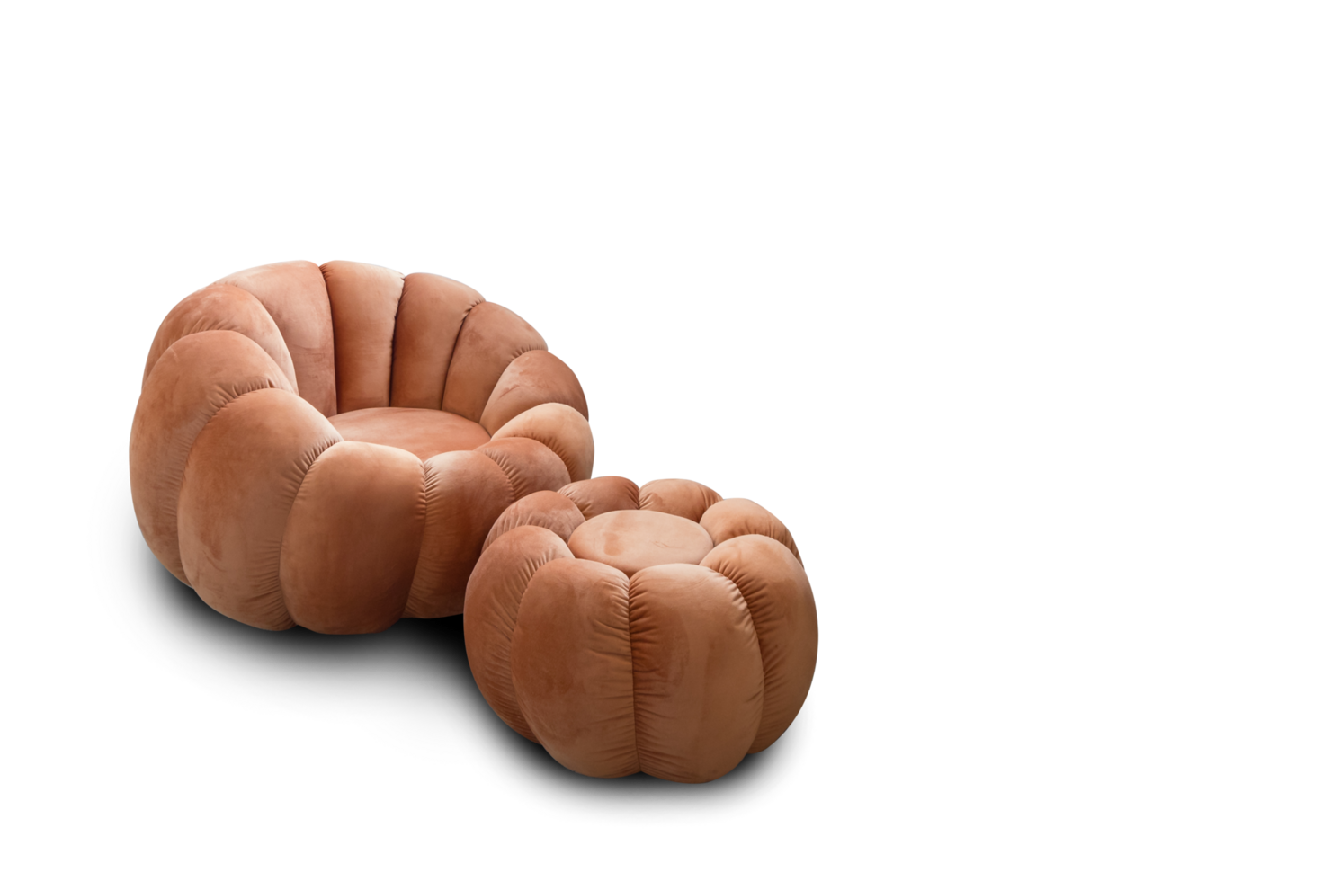 brown leather pumpkin stool furniture isolated on background for living room with clipping path.Bright pear-shaped soft chairs png