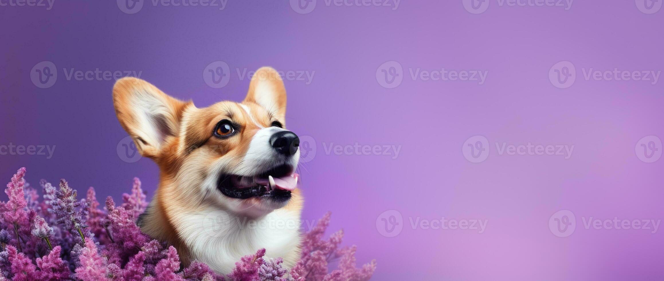 AI generated Cute welsh corgi dog on a purple background photo