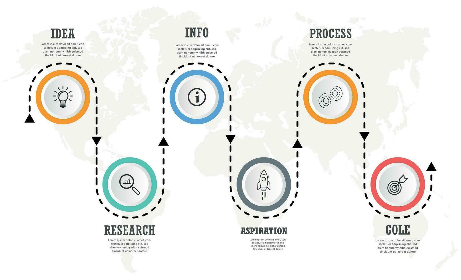 6 Steps business data visualization timeline process infographic template design with icons Free Vector