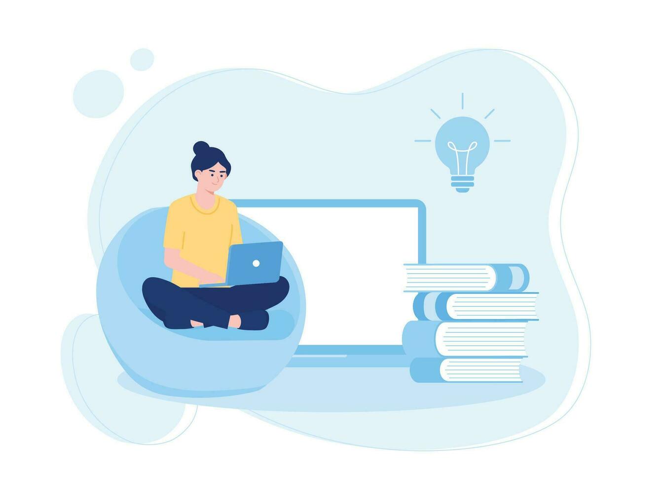 mujer sentado con ordenador portátil .en línea educación concepto distancia aprendizaje concepto plano ilustración vector