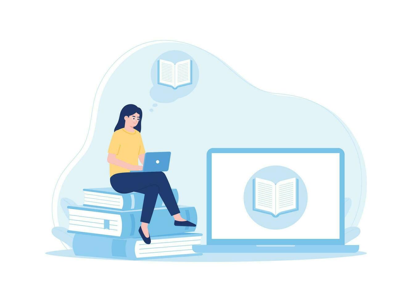 woman sitting with laptop .online education concept  distance learning concept flat illustratiuon vector