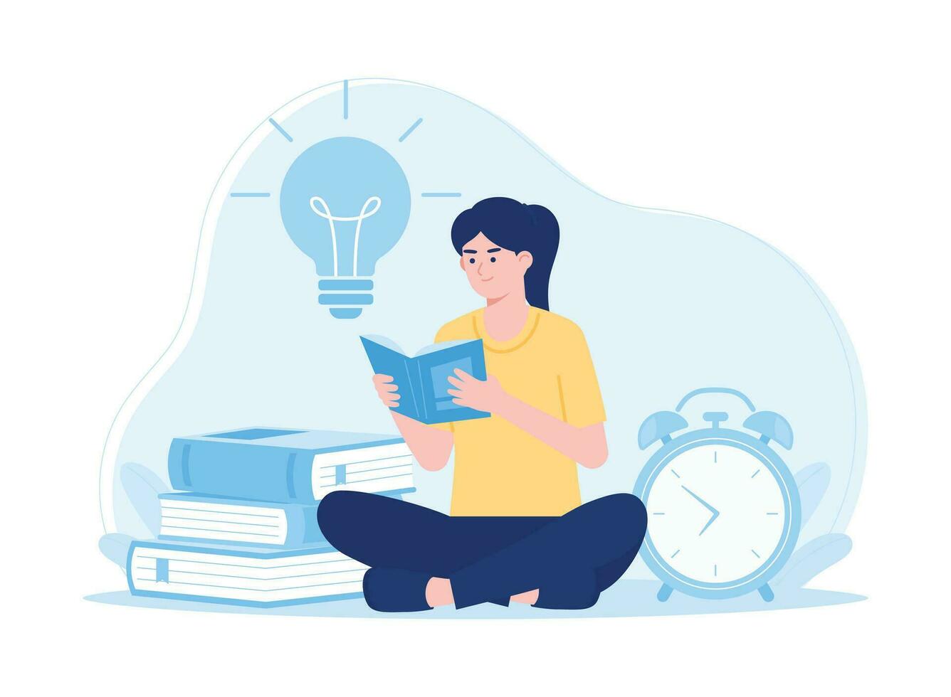 woman preparing for exam by reading book concept flat illustratiuon vector
