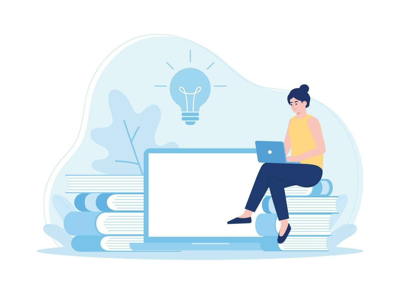 woman sitting with laptop .online education concept  distance learning concept flat illustratiuon vector