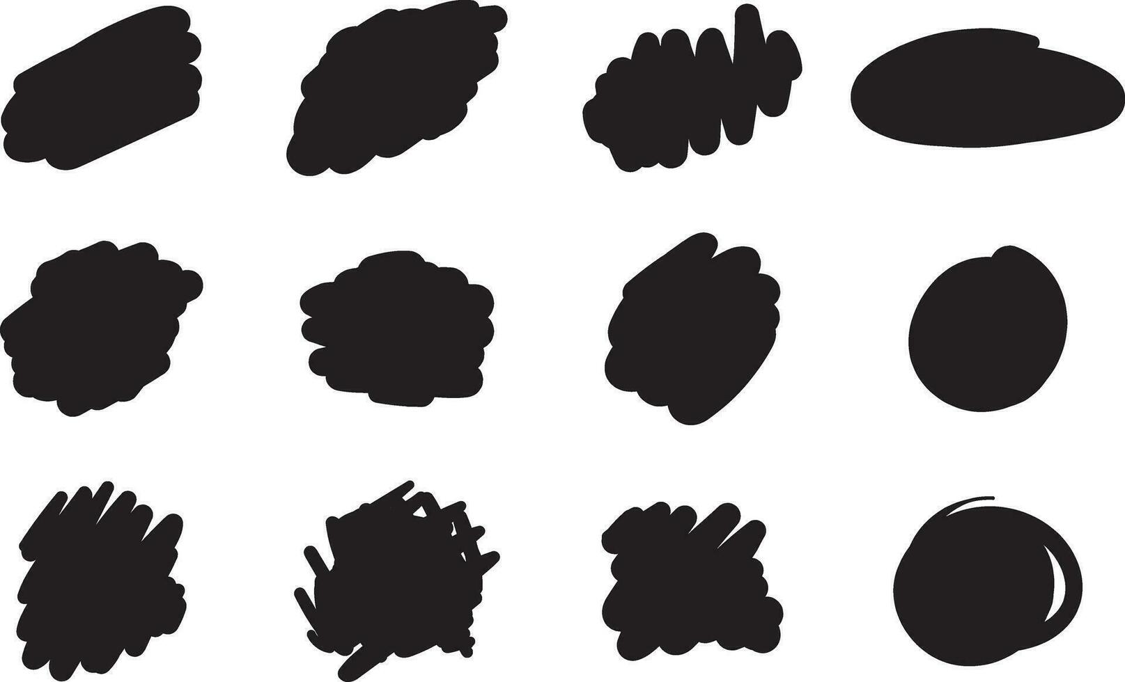 Hand drawn brush vector design elements. Ink spots. Black paint abstract shapes.