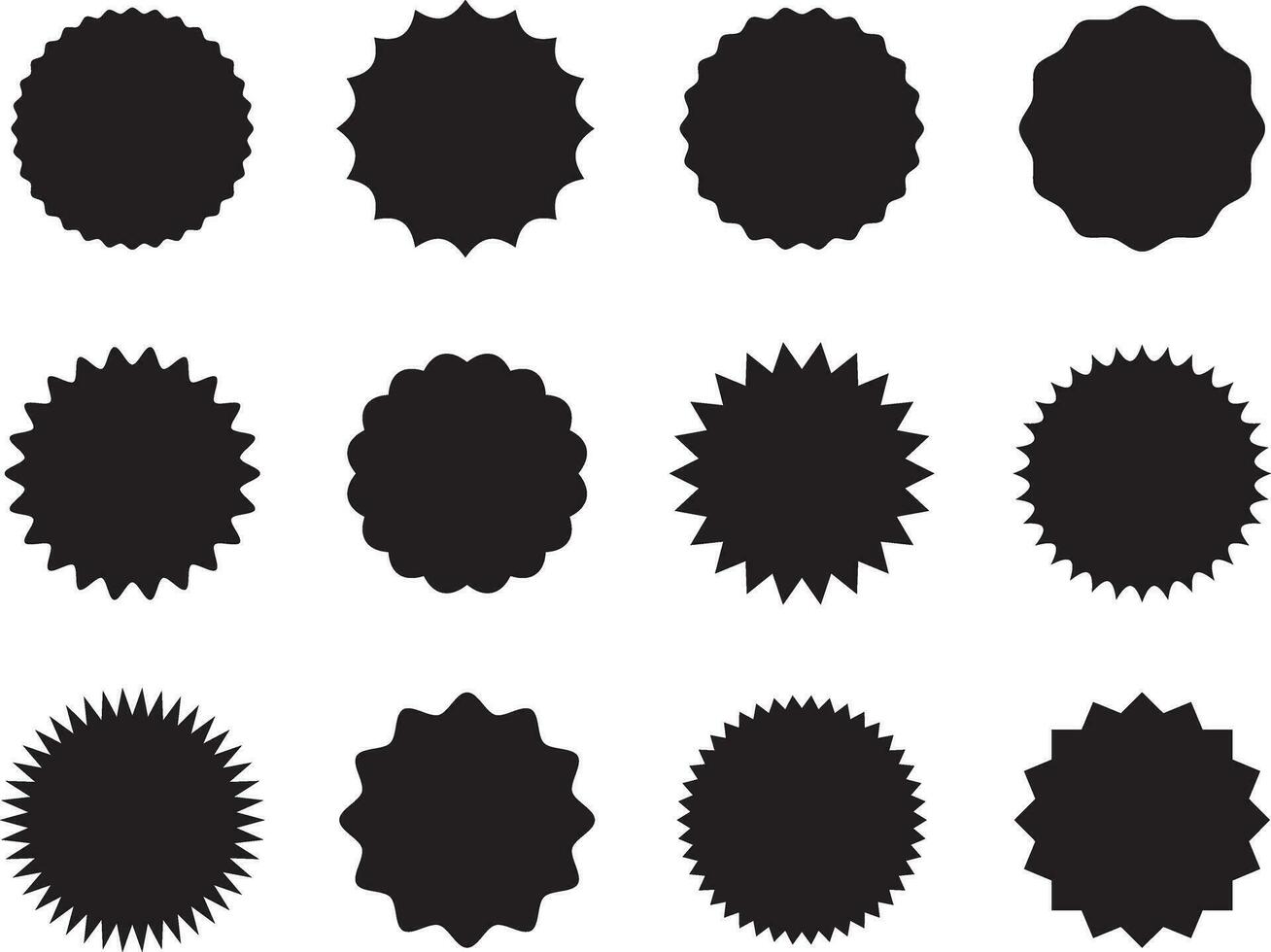 Set of round stickers with different edges black and white design. Vector illustration