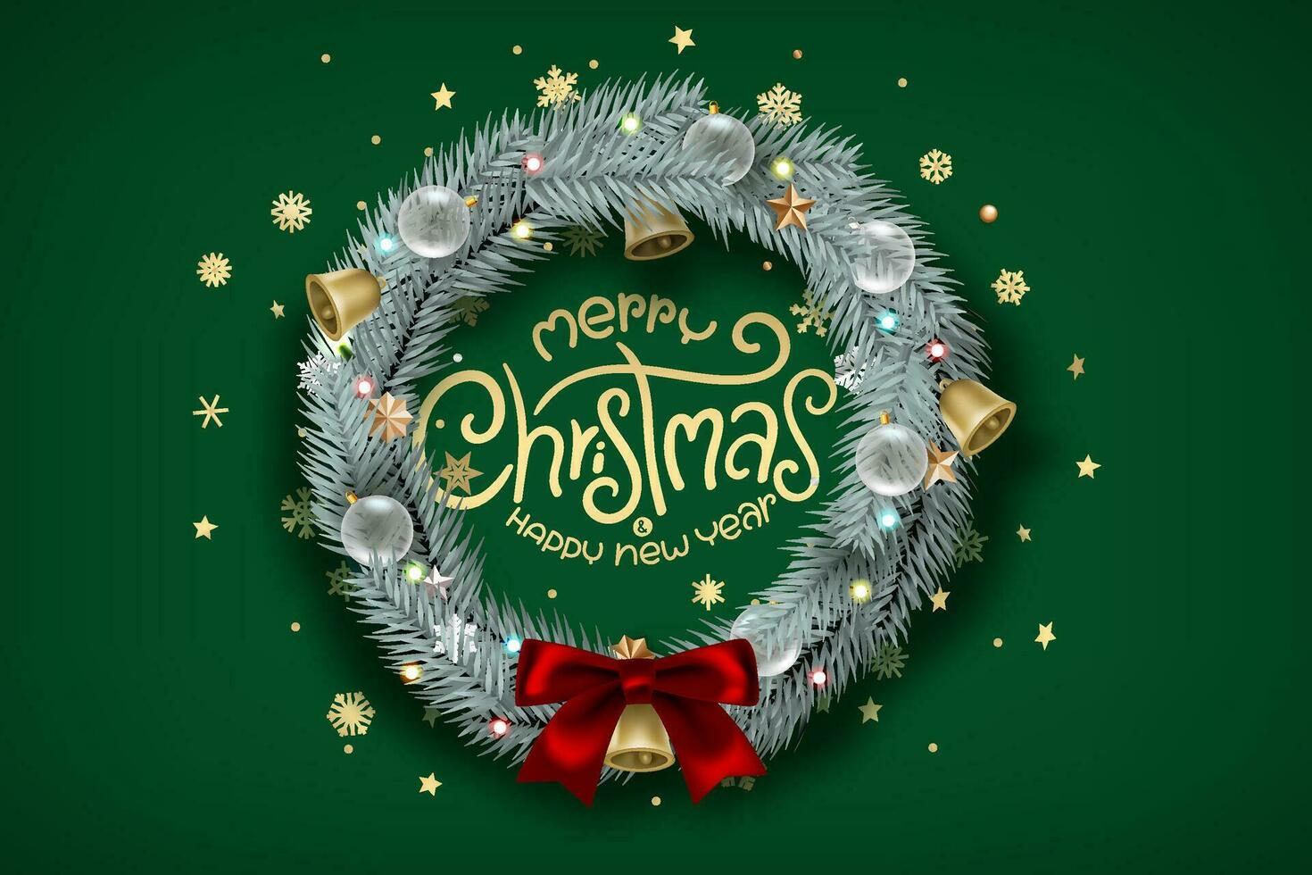 Christmas wreath with calligraphic inscription. Vector banner