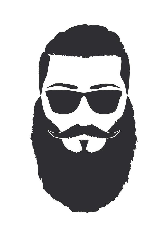 silueta de un hombre con Gafas de sol, Bigote y lleno garibaldi barba. mano dibujado vector ilustración. diseño elemento aislado blanco antecedentes