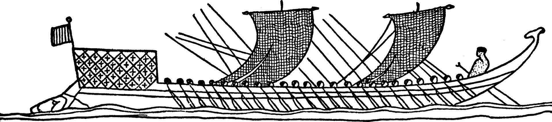 Fifty Oared Greek Boat, vintage illustration. vector