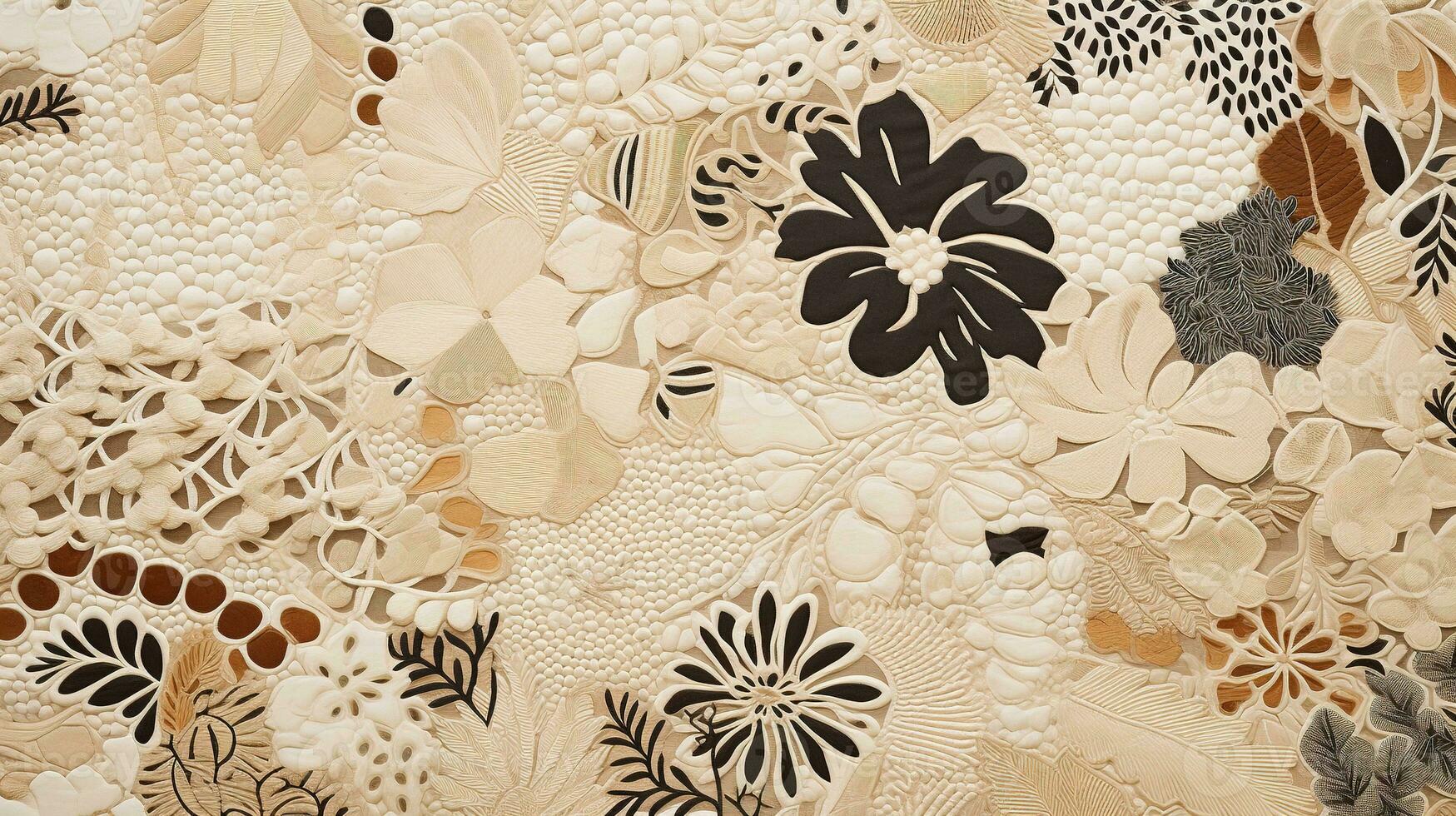 AI generated Generative AI, vintage grunge beige and brown collage background. Different textures and shapes with flowers. photo