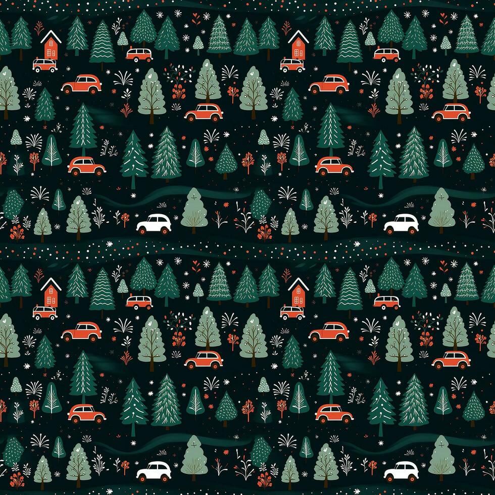 AI generated a christmas pattern with cars and trees, seamless pattern background photo