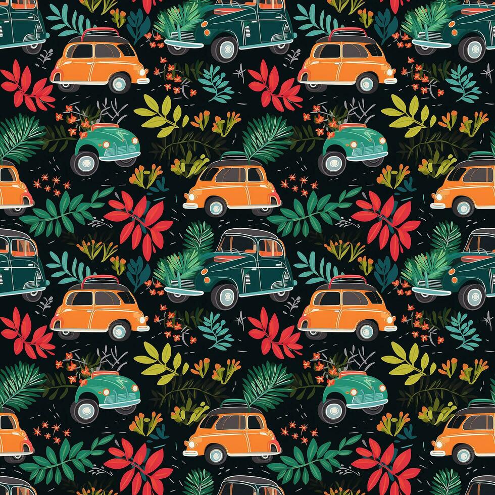 AI generated a christmas pattern with cars and trees, seamless pattern background photo