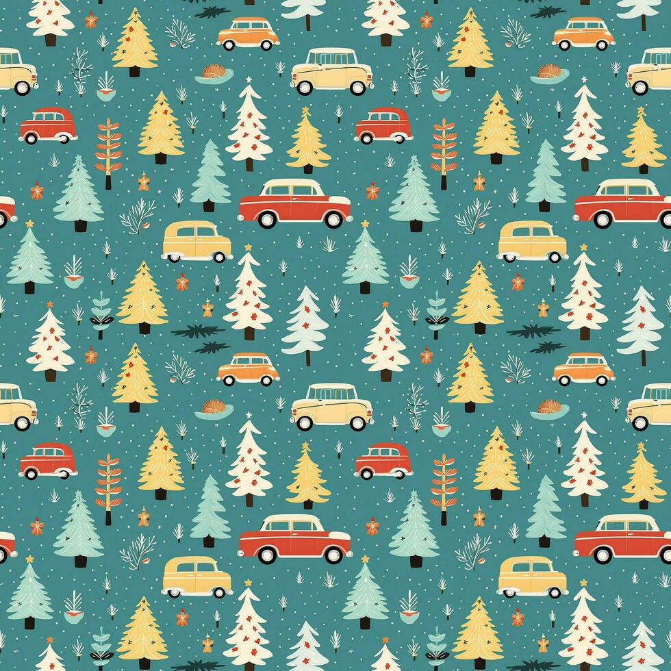 AI generated a christmas pattern with cars and trees, seamless pattern background photo