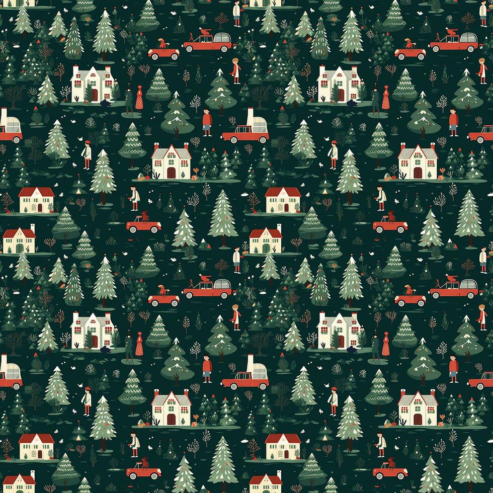 AI generated a christmas pattern with cars and trees, seamless pattern background photo