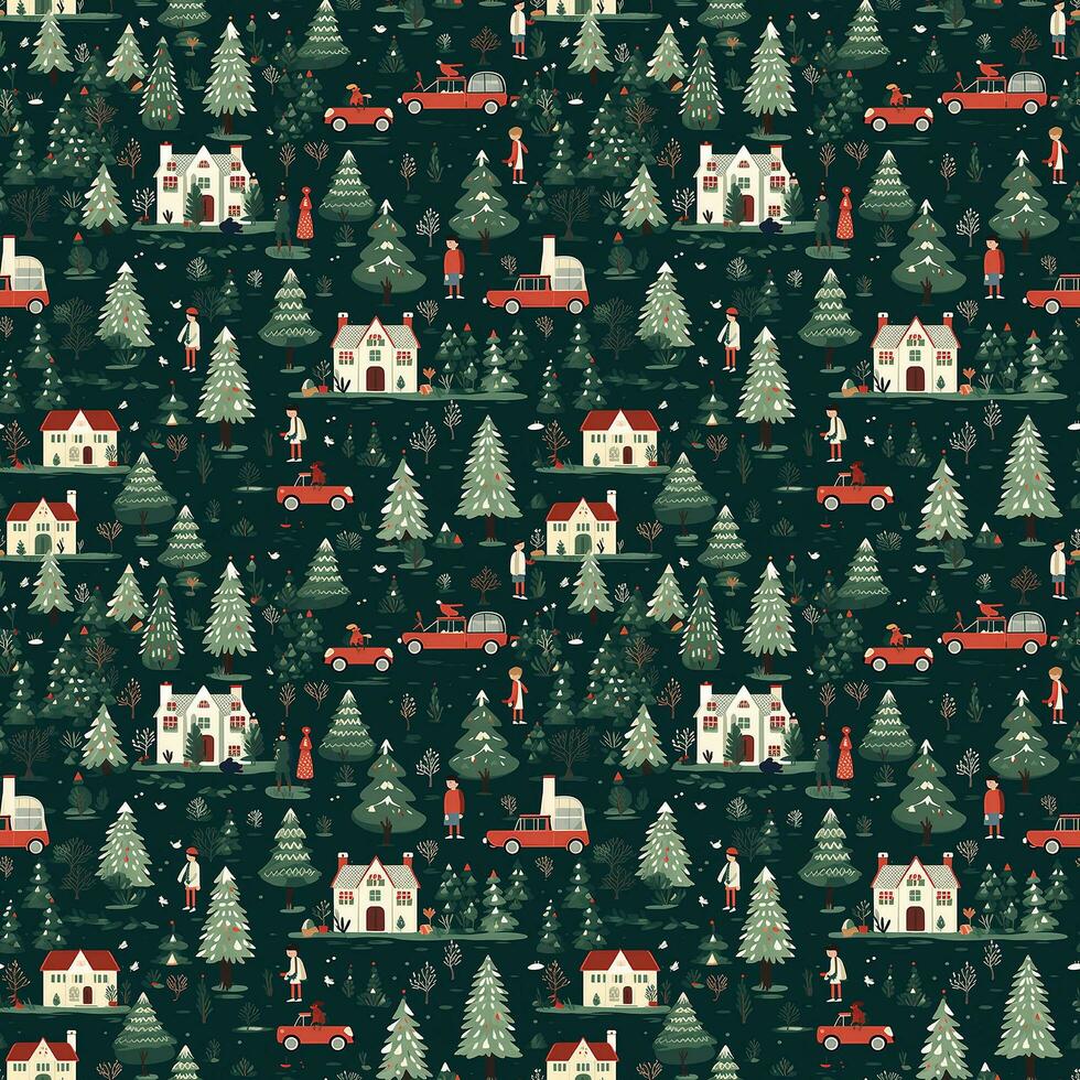 AI generated a christmas pattern with cars and trees, seamless pattern background photo