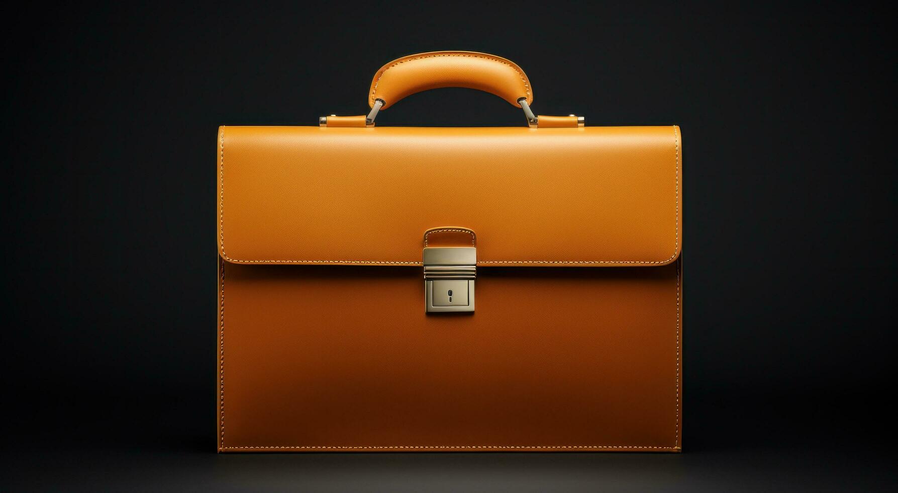 AI generated the leather briefcase is displayed on the black surface, photo