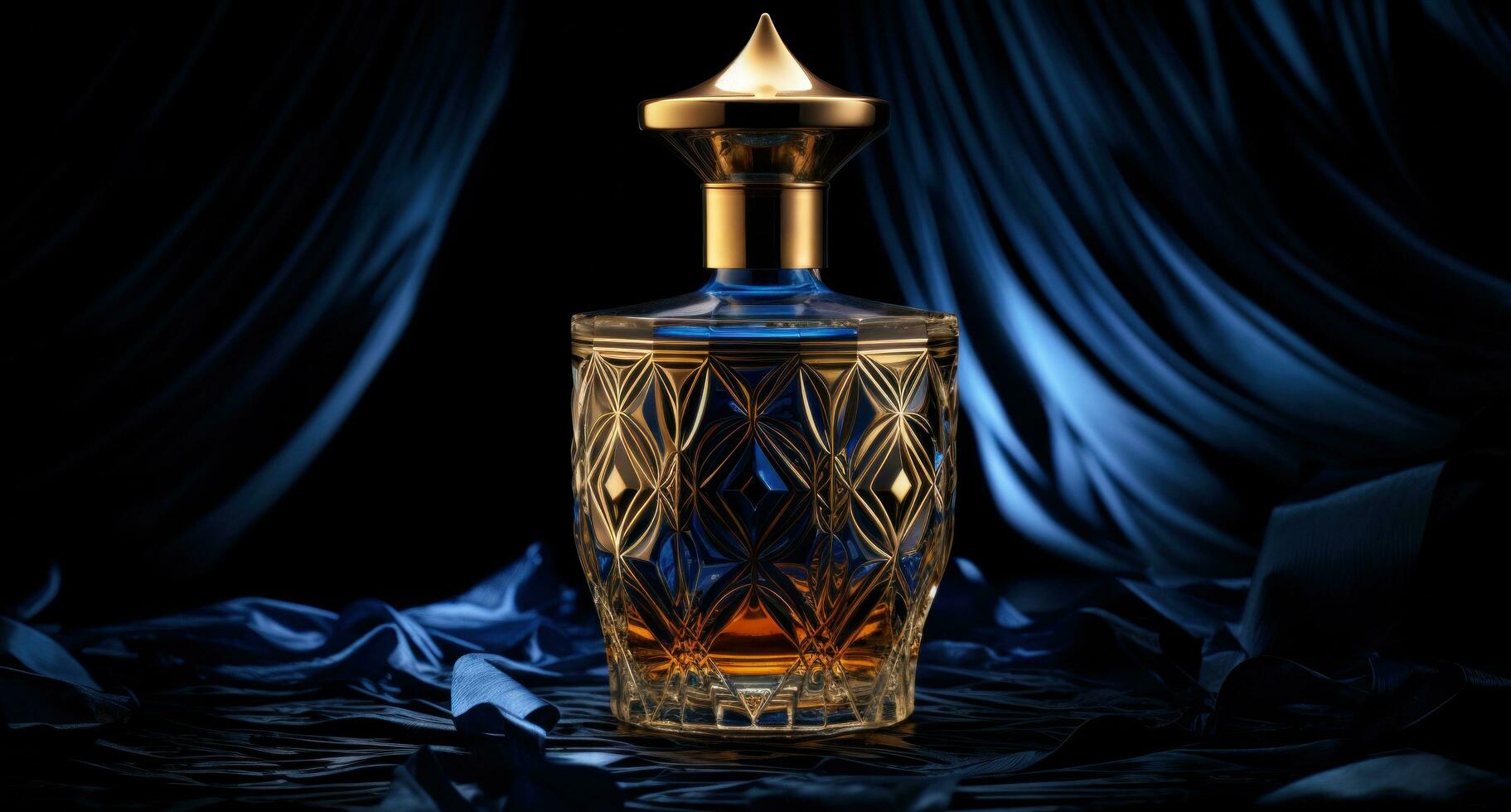 AI generated the golden bottle from scents, photo