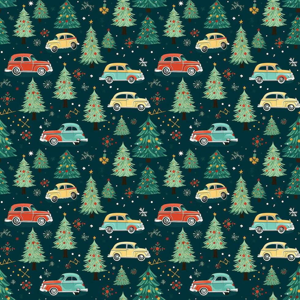 AI generated a christmas pattern with cars and trees, seamless pattern background photo