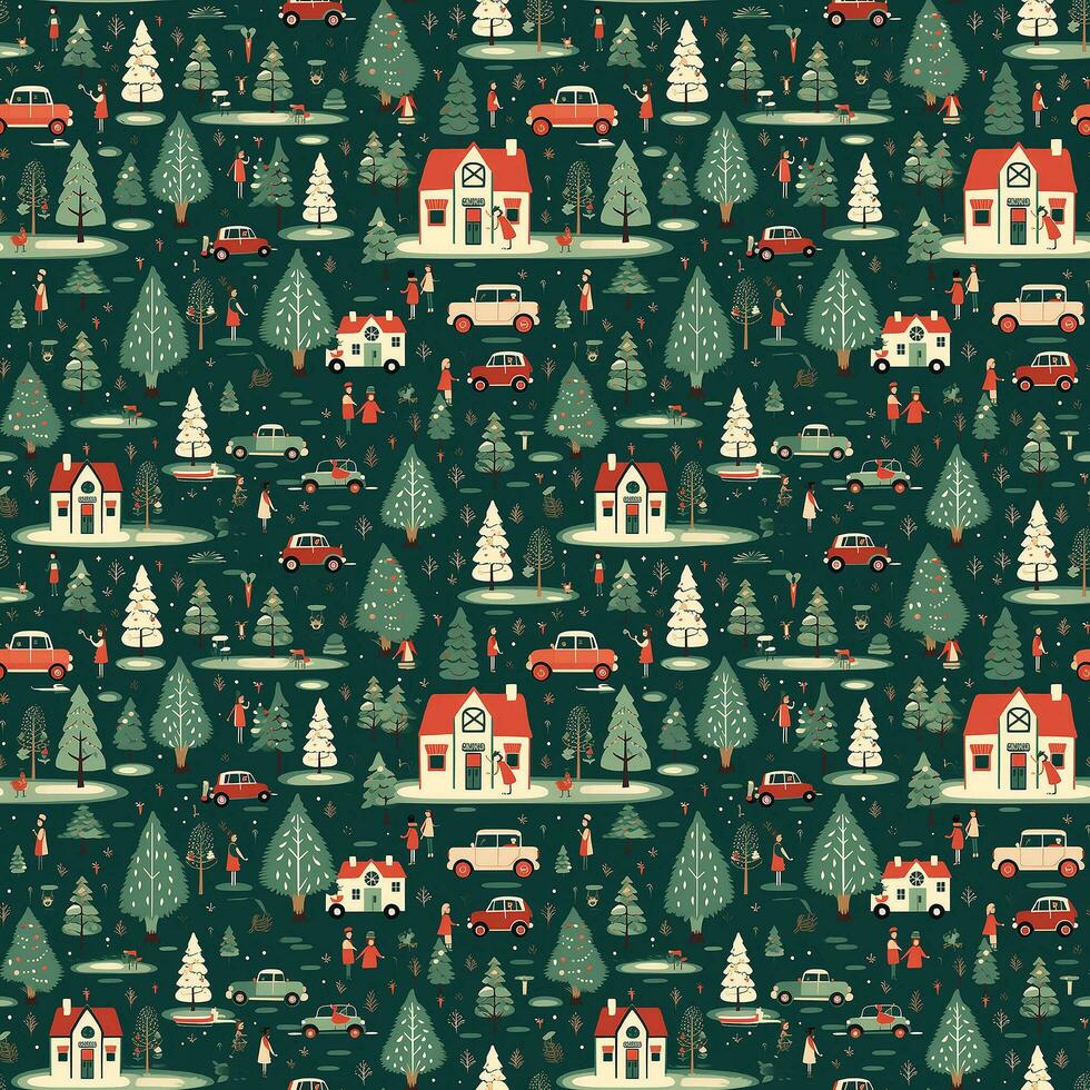 AI generated a christmas pattern with cars and trees, seamless pattern background photo