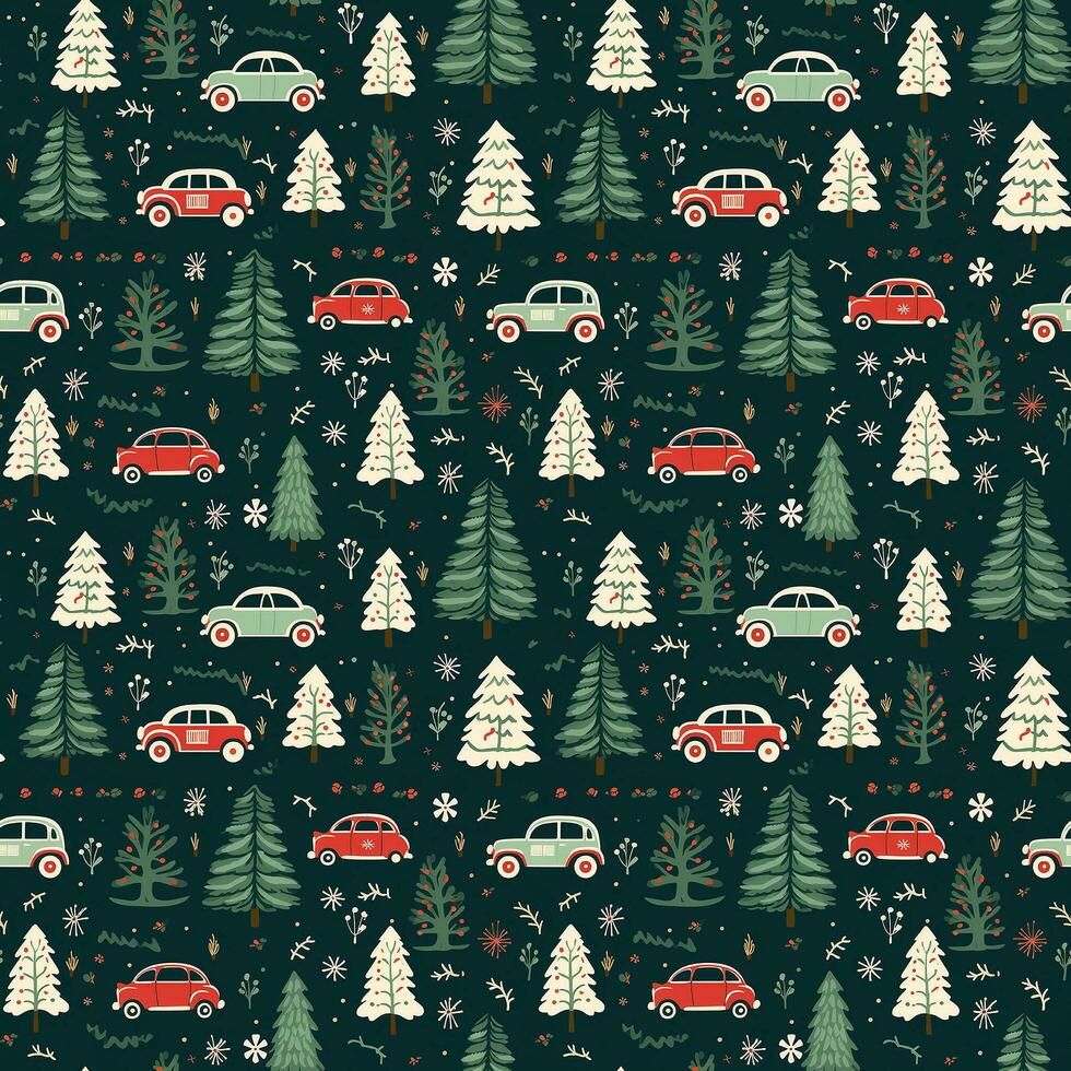 AI generated a christmas pattern with cars and trees, seamless pattern background photo