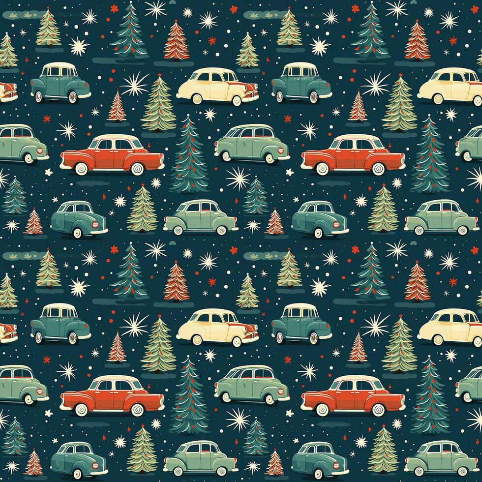 AI generated a christmas pattern with cars and trees, seamless pattern background photo