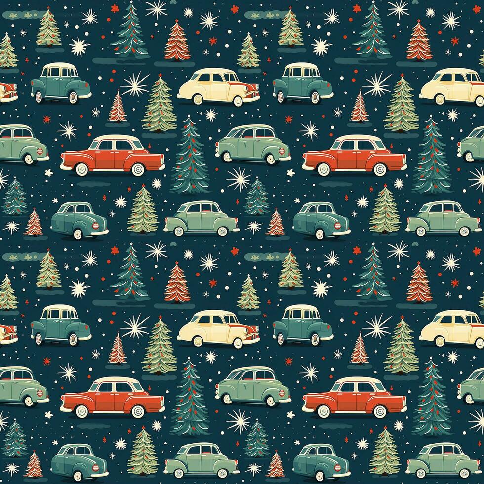 AI generated a christmas pattern with cars and trees, seamless pattern background photo