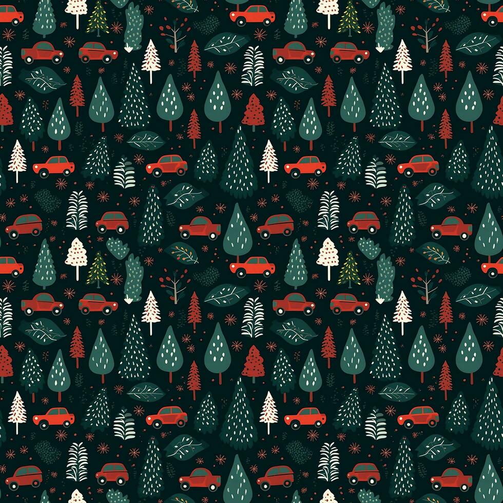 AI generated a christmas pattern with cars and trees, seamless pattern background photo