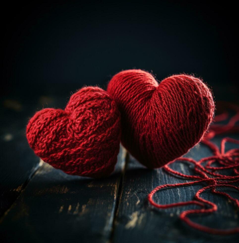 AI generated two crochet hearts on a toothpick, photo